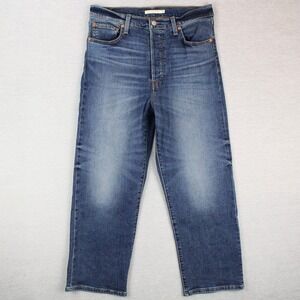 Levi's Ribcage Straight Ankle Jeans Womens 32 (32x26) Blue Stretch Button Fly